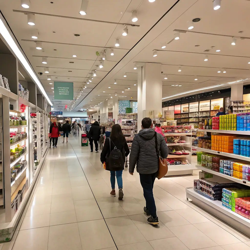 A retail store with customers browsing products, representing the retail industry.